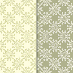Olive green floral designs. Set of seamless patterns