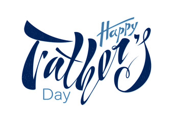 Obraz premium Beautiful handwritten text Happy Father's Day on a textured background for greeting card, congratulations, gift wrapping, sticker. Vector illustration with objects