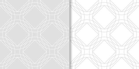 Set of geometric ornaments. Light gray seamless patterns