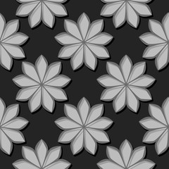 Seamless black background with 3d floral elements