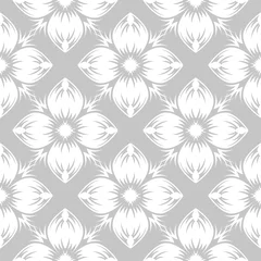 Gordijnen White floral seamless design on gray background © Liudmyla