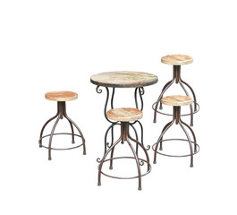 Wooden chairs and round tables isolated on white background. Furniture elements in flat style design.clipping path