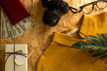 flat lay vacation, travel, tourism, shopping and objects , vintage concept.