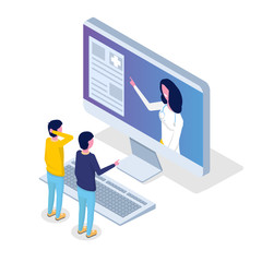 Medical app, Health technology isometric concept. Vector illustration.