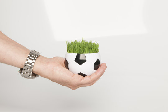 Fu&szlig;ball mit Rasen in Hand