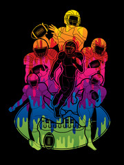 Group of American football player, Sportsman action, sport concept designed using colorful graphic vector.