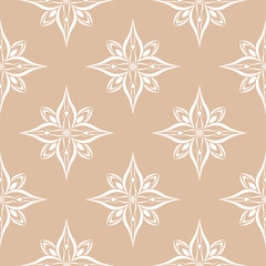 White floral seamless pattern on beige background