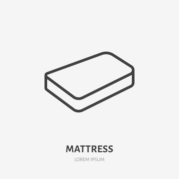 Mattress flat line icon. Bedding sign. Thin linear logo for interior store.