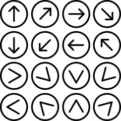 Black round icons with arrows isolated on white.