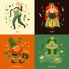 Forest Fairy Tale Characters Concept Icons Set