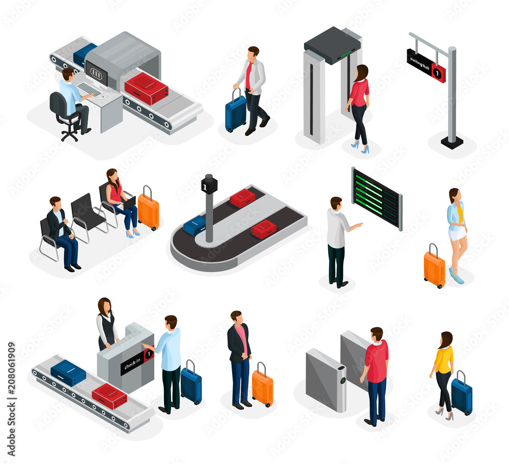 Wall mural isometric people in airport set