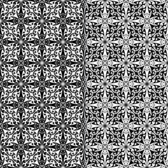 Black and white floral ornaments. Set of seamless backgrounds
