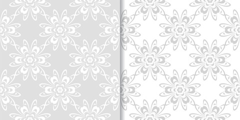 Light gray and white floral seamless ornaments