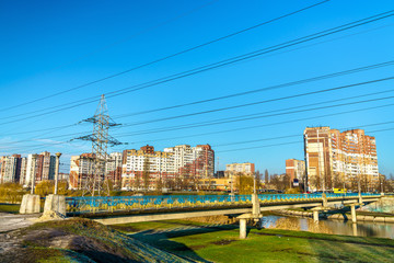 Bridge across a lake in Kiev, the capital of Ukraine
