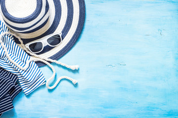 Beach clothes set top view.