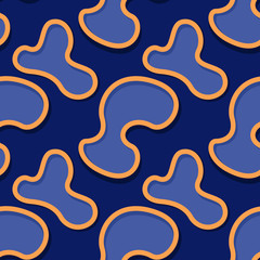 Seamless abstract geometric 3d pattern. Deep blue and orange background