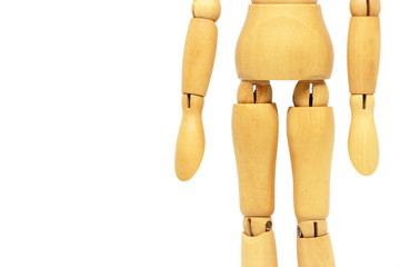 Wooden Manikin Drawing Model Human on white background for copy space.
