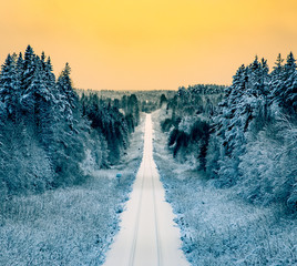 Snowy railroad view from Sotkamo, Finland.