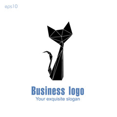 Black cat business logo
Emblem for website or company animal from triangles with clear-cut facets of tail raised up stock vector illustration