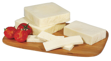 cheese on wooden board isolated on white
