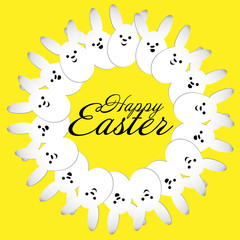 Circle of happy Easter rabbits
Beautiful circle of white funny rabbits on a yellow background for easter design