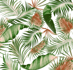 Fototapeta na wymiar mix green leaves of palm tree on white background