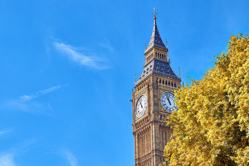 Fototapeta na wymiar Big Ben Clock Tower in London, UK, on a bright day in Autumn