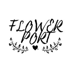 The logo design with hand drawn ink flowers and splashes. Black and white artistic decorative element. Idea. Floral boutique.