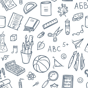 Seamless lined back to school pattern with supplies stationary and other creative elements