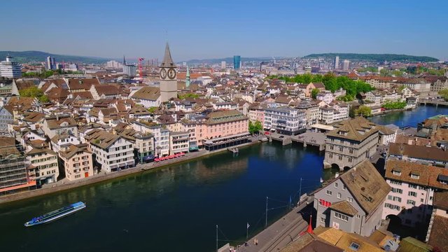 Aerial panorama of the historic center of Zurich in Switzerland