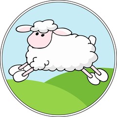Vector Landscape background with cartoon sheep