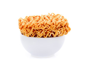 dried Instant noodles in white bowl isolated on a white background