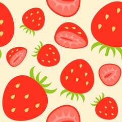 Strawberries seamless pattern, flat design summer theme