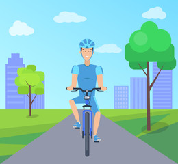 Pretty Cyclist in Blue Suit Vector Illustation