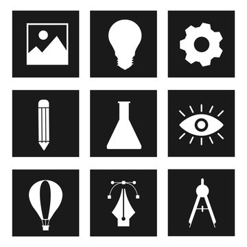Black business icons on white background