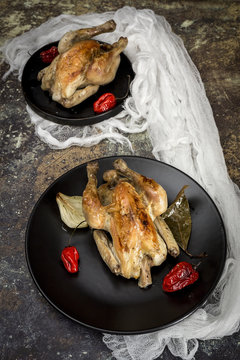 Roast chicken with onions, garlic; peppers