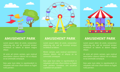 Amusement Park Set of Posters with Ferris Wheel