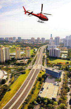 Helicopter Flying Over Miami Beach, Florida