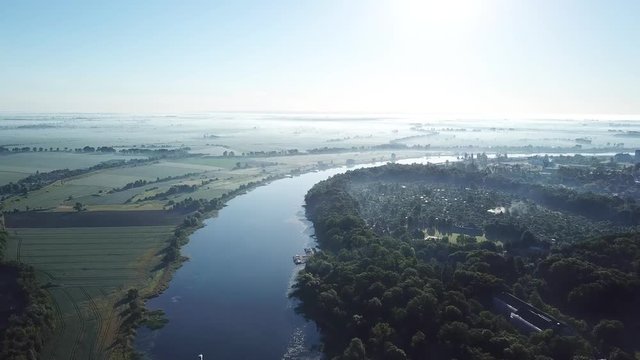 Aerial: The river at dawn