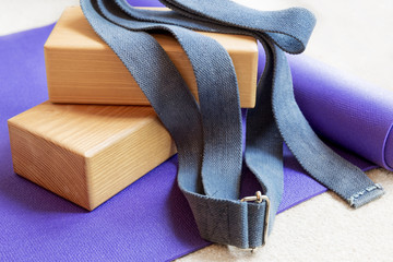 Fitness yoga pilates equipment props on a carpet