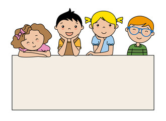 group of children with poster. space for text