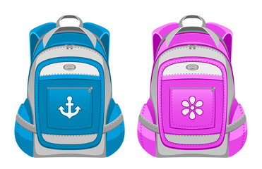 Backpack pink and blue on a white background