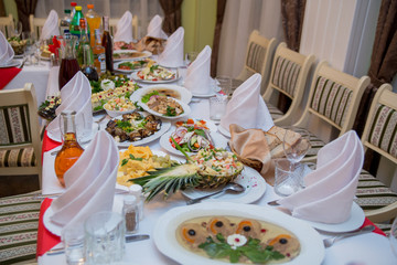 festive table in the restaurant  food and drinks