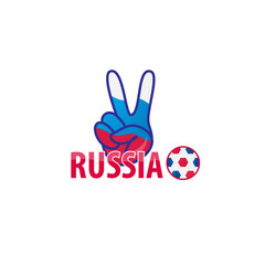 Print victory of the hand with a soccer ball russia
