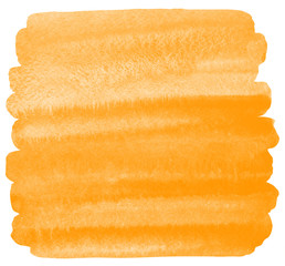 Orange, ginger watercolor abstract texture. Square brush stroke shape with rounded uneven edges. Gradient fill, hand drawn background. Watercolour striped stains.