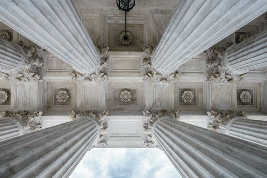 Low angle view of the columns of the United States Supreme Court