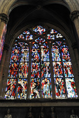 Kirchenfenster mit christlichen Motiven, Heilig-Kreuz-Münster, Baubeginn um 1315, Schwäbisch...