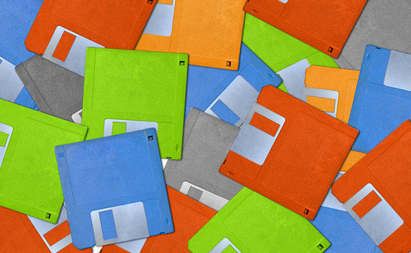 colorfull background with old floppy disks - diskette