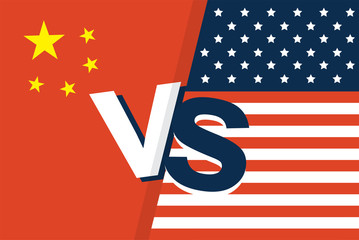 Fototapeta na wymiar United States of America flag and China flag together. two flags face to face, symbol for the relationship between the two countries.
