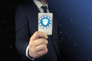 Human hand with white card GDPR, General Data Protection Regulation.